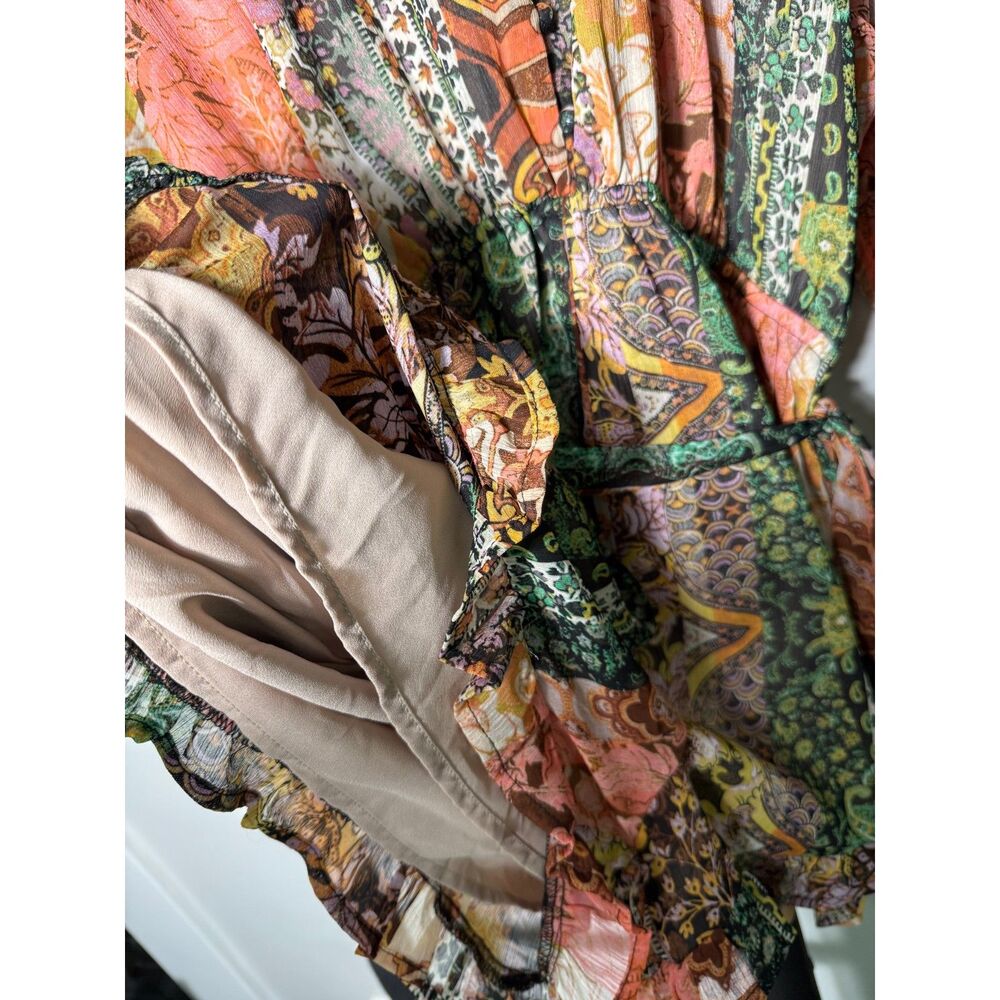 Vici Boho Patchwork Romper Womens Large Long Sleeve Paisley Floral Flowy - Picture 6 of 8